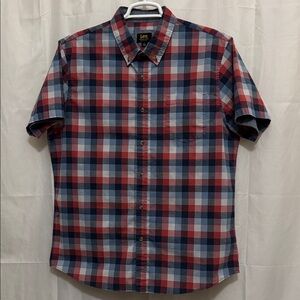 Lee Men's Plaid Button-Down Shirt in Red and Blue